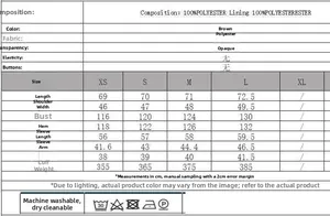 Detailed size chart for minimalist brown trench coat with polyester fabric specifications