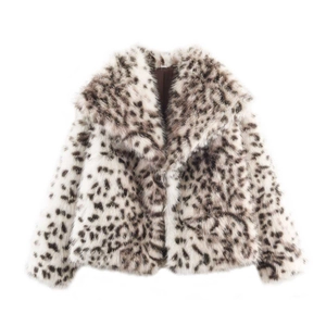 Veste en Fausse Fourrure à Imprimé Léopard pour Femmes Hiver Chaud Épais Revers Manteau Court Décontracté Manches Longues