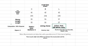 Size chart for embroidered knit cardigan with detailed shoulder and chest measurements