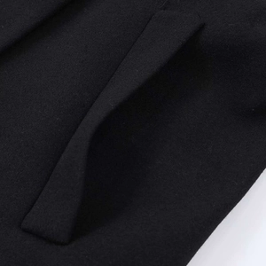 Close-up of the smooth pocket stitching and premium black wool blend fabric texture