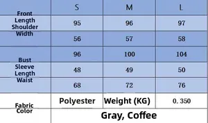 Detailed size chart for the autumn waist-cinched knitted dress in grey and coffee