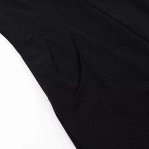 Detailed close-up of side pocket and precise stitching on black slim fit cheongsam dress
