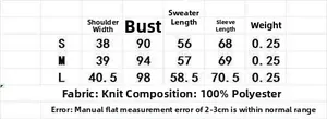 Detailed size chart for retro brown striped knit cardigan with measurements in cm