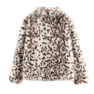 Veste en fausse fourrure pour femme avec motif léopard chic sur fond blanc