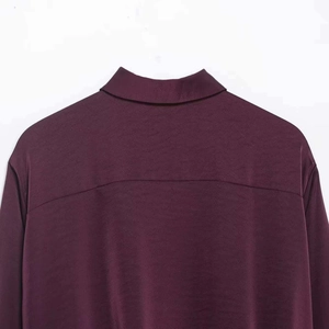 Classic burgundy satin blouse with vintage lapel and smooth fabric texture for women