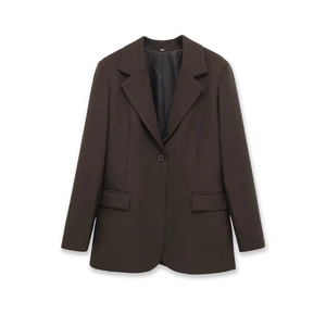 Women's Professional Single Breasted Blazer Solid Color Notch Lapel Polyester Slim Suit Jacket For Office Business Ladies