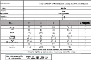 Size guide for cow print faux fur jacket detailing dimensions and material composition