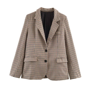 Giacca Blazer da Donna Vintage a Quadri Rever Classico Monopetto Giacca da Abito Manica Lunga Slim Ufficio Pendolare Casual Cappotto