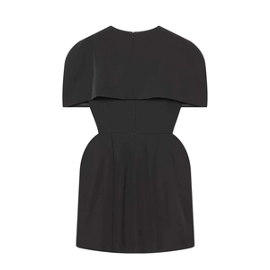 Elegant black cape sleeve dress with a slim fit and structured silhouette from the back
