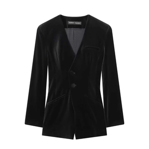 Women's Velvet Texture V-Neck Blazer Jumpsuit Long Sleeve Solid Color Waist Tight Casual Elegant Romper Party Clubwear