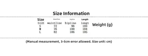 Detailed size chart for solid color trousers showing waist, hip, and length measurements