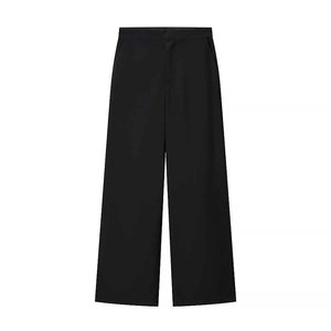 Women's professional high-waisted black wide-leg suit trousers with side pockets