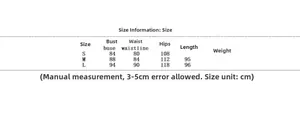 Guide des tailles pour robe dos nu col en V avec mesures de poitrine, taille et hanches