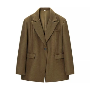 Classic dark green women's blazer with notch lapels and single-button closure