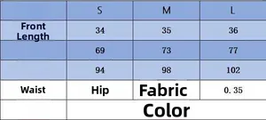 Size guide for women's high waist mini skirt including waist, hip and length in S, M, L