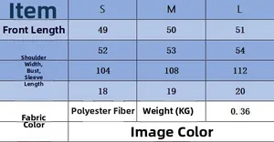 Detailed size chart for short sleeve knit top including S, M, L measurements and weight