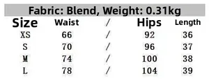 Size chart for women gray pinstripe skort with waist, hip and length measurements