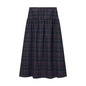 Falda midi vintage de corte en A para mujer con estampado de cuadros morado y azul