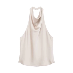 Haut licou en satin de soie champagne pour femme avec élégant col bénitier fluide
