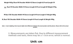 Detailed size chart for black cropped blazer with bust and sleeve measurements