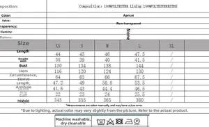 Size chart for women's autumn minimalist gathered jacket with detailed measurements