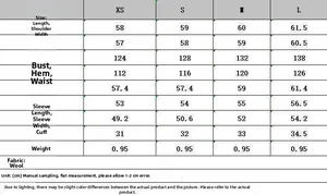 Size chart with detailed measurements in CM for long sleeve plush jacket for women