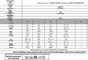 Detailed size chart for brown satin-trimmed blazer listing measurements from XS to L