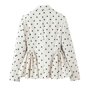 Polka dot blazer for women with a peplum waist and slim fit design, back view
