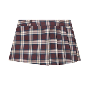 Jupe courte plissée à carreaux marron de style académique pour un look vintage chic