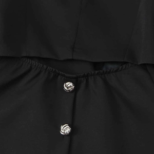 Short black blazer for women featuring detailed cut-outs and stylish silver textured buttons