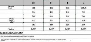 Detailed size chart for V-neck satin lace dress with measurements in centimeters