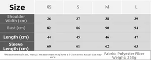 Detailed size chart for women's striped padded shoulder crop shirt with measurements