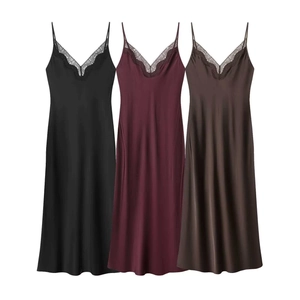 Women Sexy Lace V-neck Satin Slip Dress Sleeveless Backless Bodycon Maxi Cami Dress Elegant Solid Color Evening Party Dress