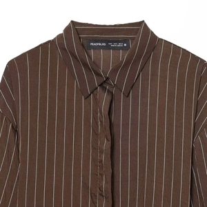 Classic brown vertical striped long sleeve shirt with pointed collar and button front