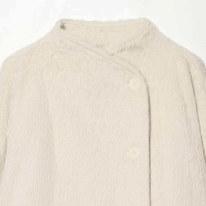 Women's cream faux fur jacket with double buttons and soft plush texture for autumn