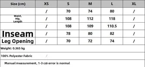 Size chart for high-waisted wide-leg trousers in polyester showing waist and hip measurements