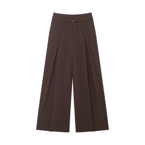 Women High Waist Wide Leg Pants With Belt Dark Brown Elegant Pleated Commuting Office Trousers Formal Solid Color Suit Pants