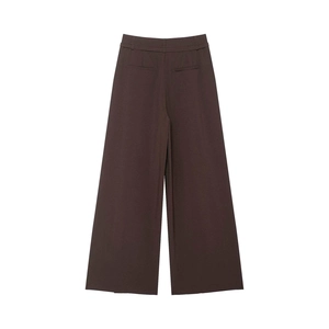 Deep brown high-waisted wide-leg trousers featuring a tailored back view with welt pockets