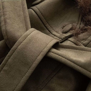Retro brown faux suede coat with fringe trim and fur collar for autumn and winter