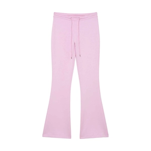 Women casual high waist pale pink flared sweatpants with adjustable drawstring waistband