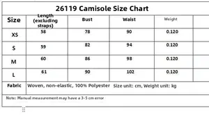Size chart for lace camisole top with measurements for XS, S, M, L in centimeters