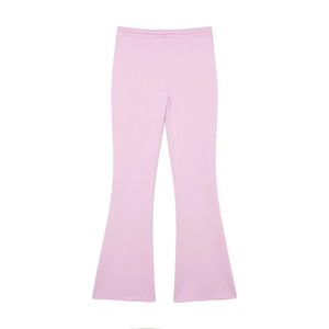 Pink high waisted flared knit trousers with elastic adjustable waist for casual wear