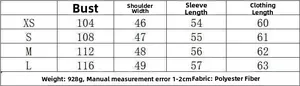 Size chart table for dark brown faux leather jacket with plush collar measurements