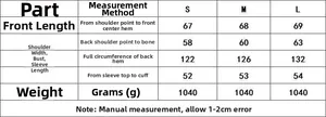 Size chart for hooded wool coat with fur collar showing lengths, bust and shoulder width