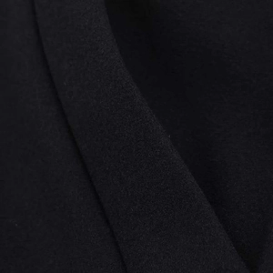 Black short high-collar wool jacket with high-density textile texture and matte finish