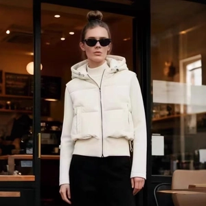 Women Fashion Hooded Short Cotton Padded Jacket Western Style Patchwork Quilted Puffer Coat Long Sleeve Zipper Warm Outwear