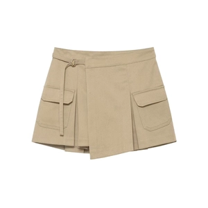 Jupe Cargo Kaki Décontractée pour Femme Jupe-culotte Froncée Irrégulière Avec Ceinture à Anneau en D Mini Jupe Mode