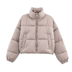 Women's light brown glossy water-resistant windproof padded jacket in loose fit