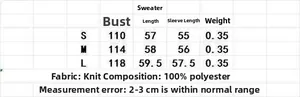 Detailed size chart for women animal jacquard sweater with bust and sleeve length info