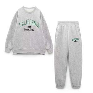 Women Casual Polyester Color Block Embroidered Letter Sweatshirt And Joggers Sporty Long Sleeve Top And Bottom Comfort Wear